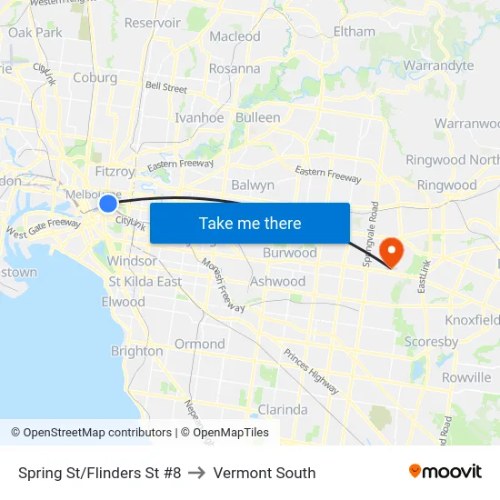 Spring St/Flinders St #8 to Vermont South map