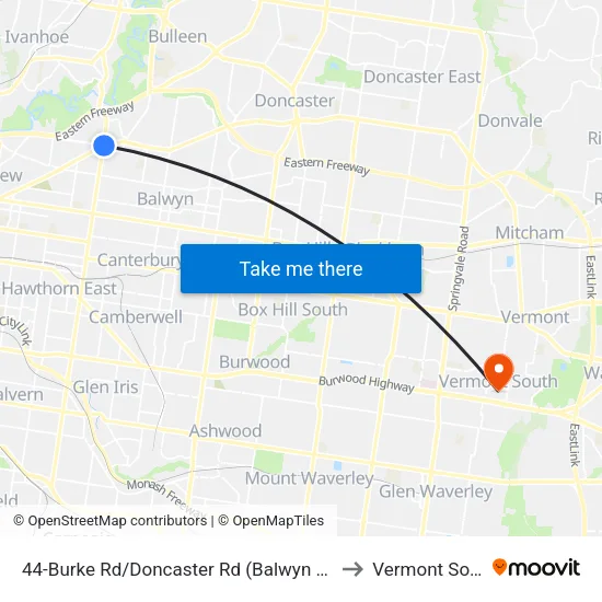 Burke Rd/Doncaster Rd #44 to Vermont South map