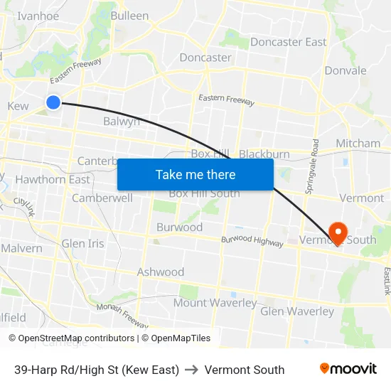 Harp Rd/High St #39 to Vermont South map