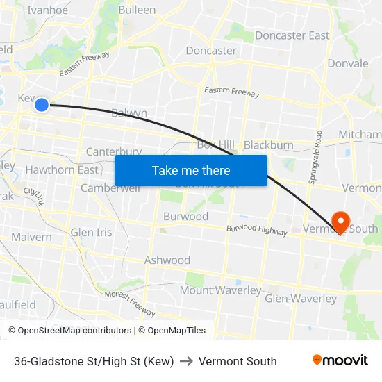 Gladstone St/High St #36 to Vermont South map