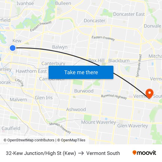 32-Kew Junction/High St (Kew) to Vermont South map