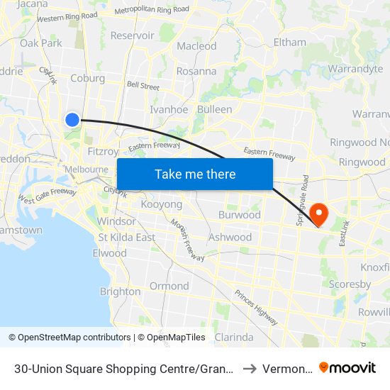 30-Union Square Shopping Centre/Grantham St (Brunswick West) to Vermont South map