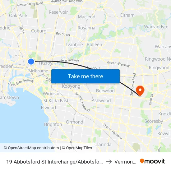 Abbotsford St Interchange/Abbotsford St #19 to Vermont South map