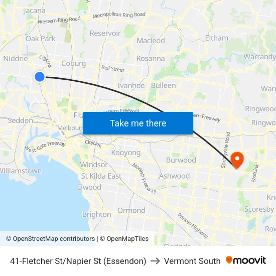 Fletcher St/Napier St #41 to Vermont South map