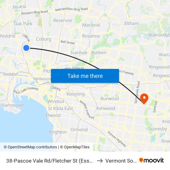 38-Pascoe Vale Rd/Fletcher St (Essendon) to Vermont South map