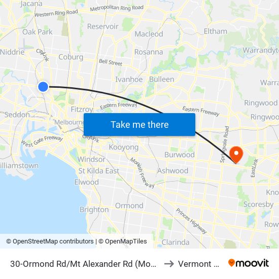 30-Ormond Rd/Mt Alexander Rd (Moonee Ponds) to Vermont South map