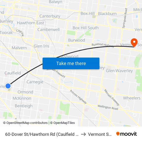 60-Dover St/Hawthorn Rd (Caulfield South) to Vermont South map