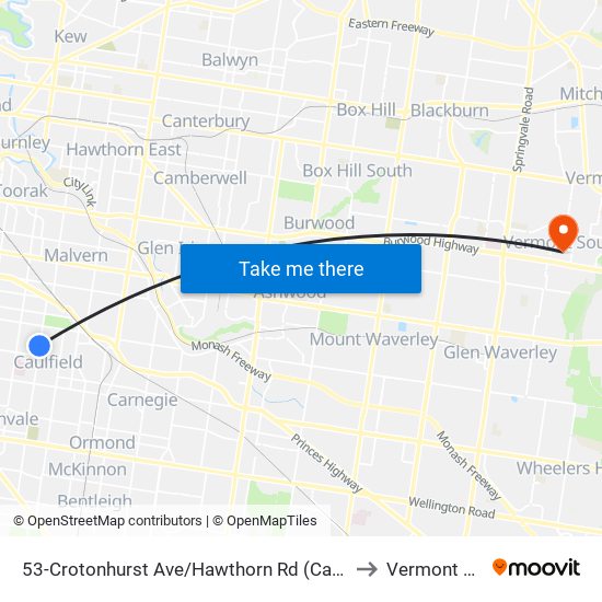 53-Crotonhurst Ave/Hawthorn Rd (Caulfield North) to Vermont South map