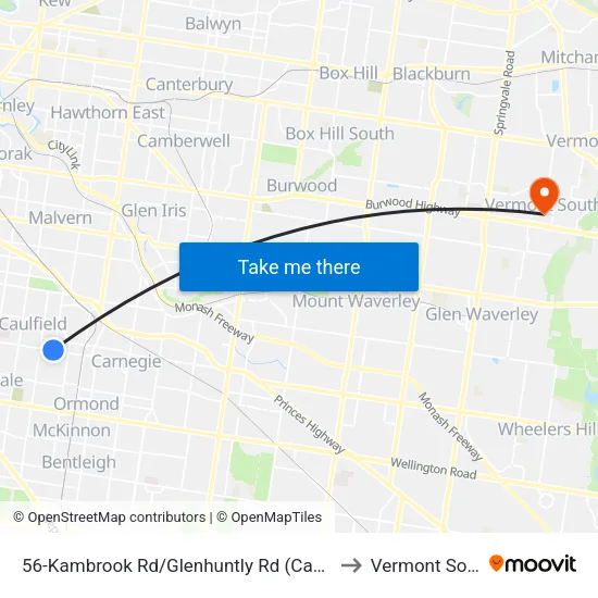 Kambrook Rd/Glenhuntly Rd #56 to Vermont South map