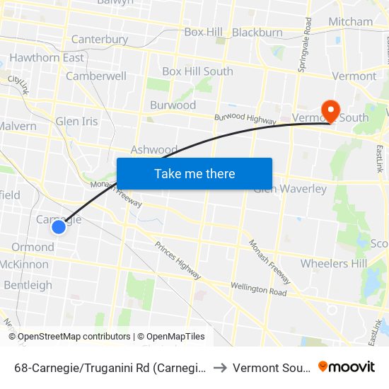 68-Carnegie/Truganini Rd (Carnegie) to Vermont South map