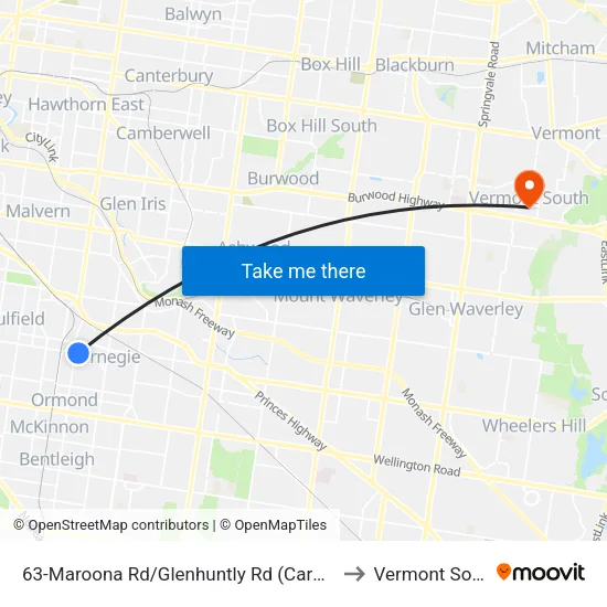 Maroona Rd/Glenhuntly Rd #63 to Vermont South map