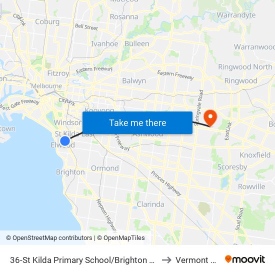 36-St Kilda Primary School/Brighton Rd (Elwood) to Vermont South map