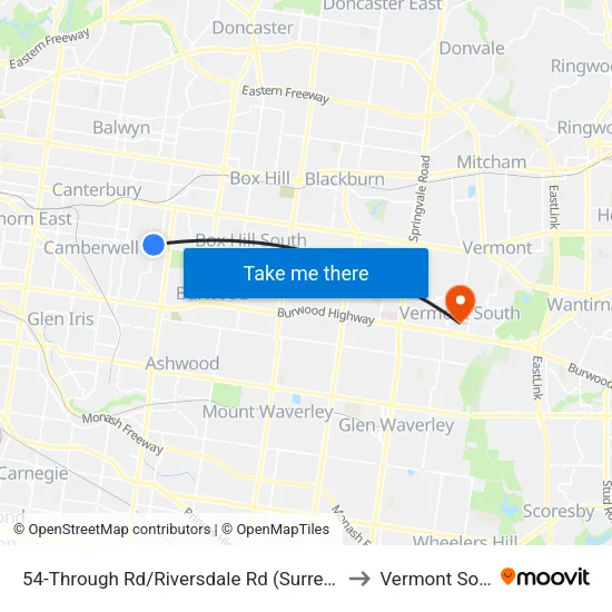 Through Rd/Riversdale Rd #54 to Vermont South map
