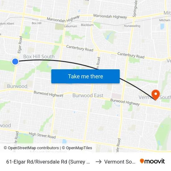 Elgar Rd/Riversdale Rd #61 to Vermont South map