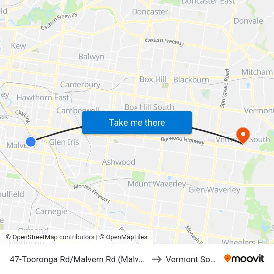 Tooronga Rd/Malvern Rd #47 to Vermont South map