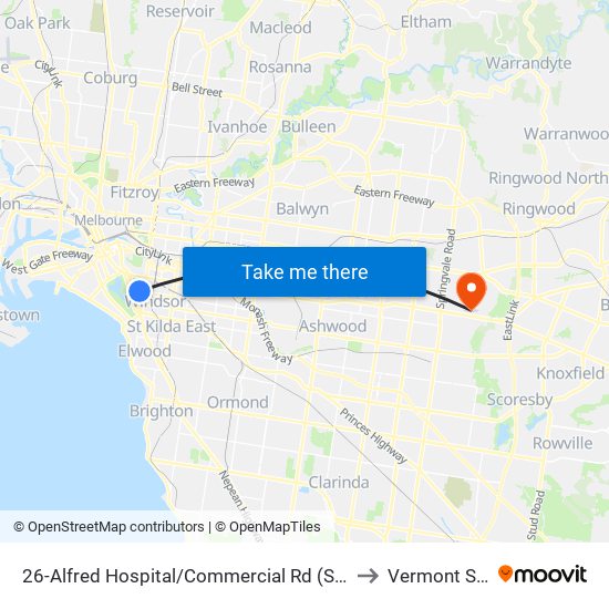 26-Alfred Hospital/Commercial Rd (South Yarra) to Vermont South map