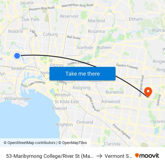 53-Maribyrnong College/River St (Maribyrnong) to Vermont South map