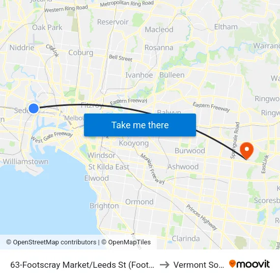 Footscray Market/Leeds St #63 to Vermont South map