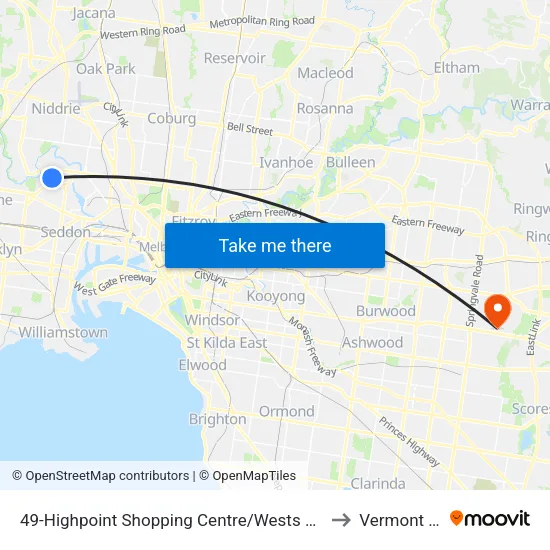 Highpoint Shopping Centre/Wests Rd #49 to Vermont South map