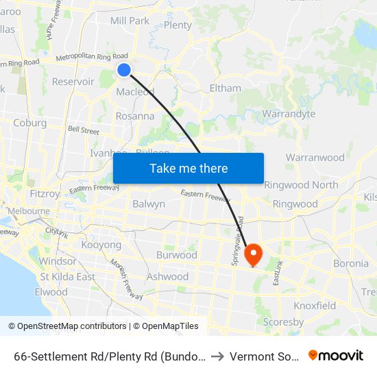 66-Settlement Rd/Plenty Rd (Bundoora) to Vermont South map