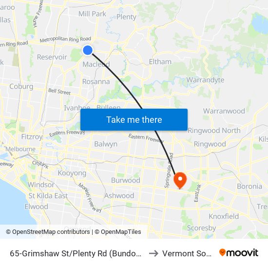 65-Grimshaw St/Plenty Rd (Bundoora) to Vermont South map