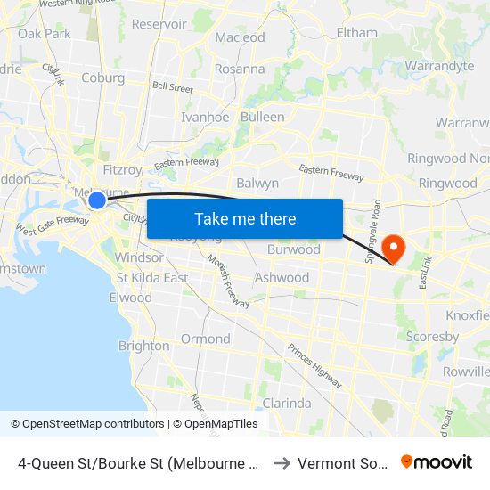 4-Queen St/Bourke St (Melbourne City) to Vermont South map