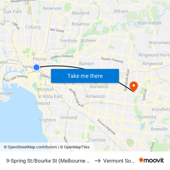 9-Spring St/Bourke St (Melbourne City) to Vermont South map