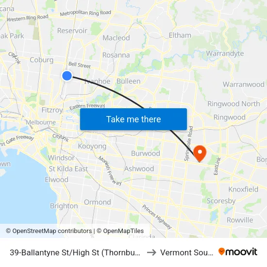 Ballantyne St/High St #39 to Vermont South map