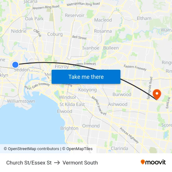 Church St/Essex St to Vermont South map