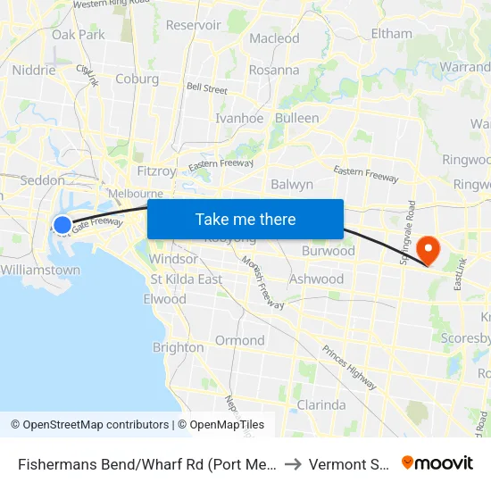 Fishermans Bend/Wharf Rd to Vermont South map