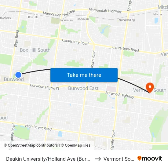 Deakin University/Holland Ave to Vermont South map