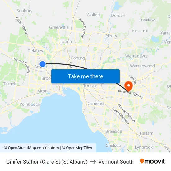 Ginifer Station/Clare St to Vermont South map