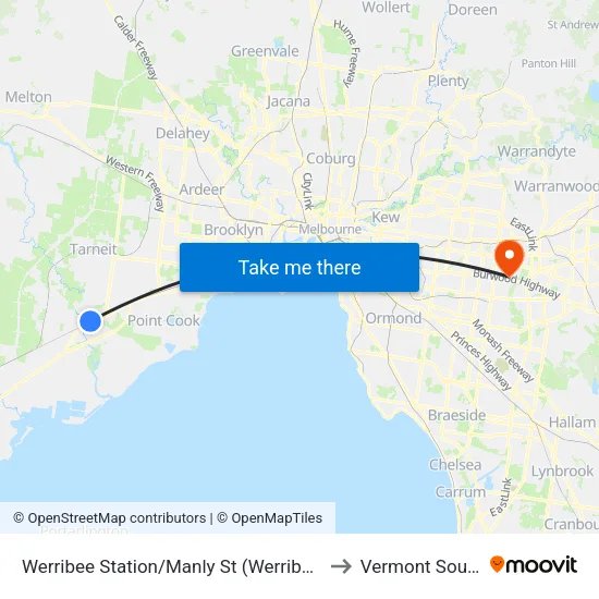 Werribee Station/Manly St to Vermont South map