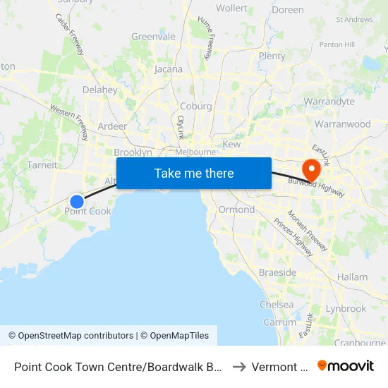 Point Cook Shopping Centre/Boardwalk Bvd to Vermont South map