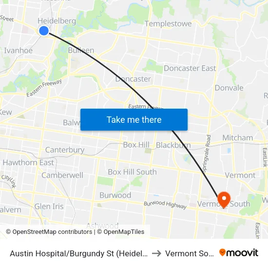 Austin Hospital/Burgundy St to Vermont South map