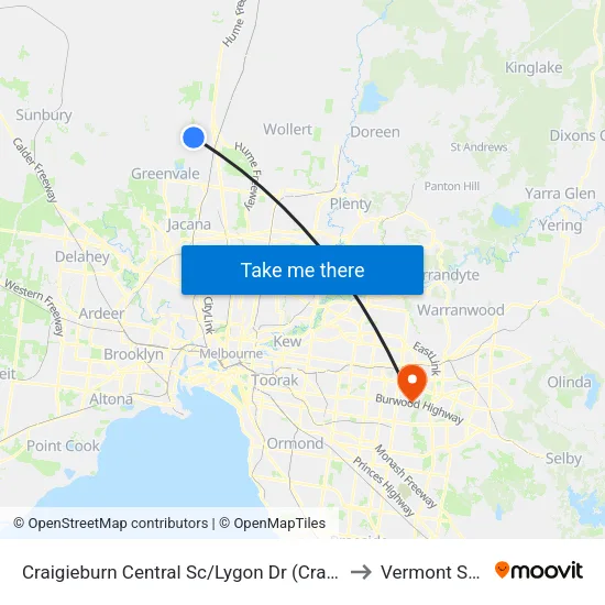 Craigieburn Central Sc/Lygon Dr to Vermont South map