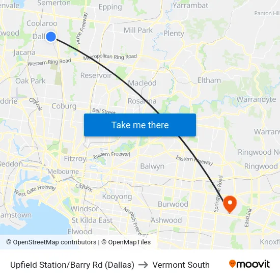 Upfield Station/Barry Rd to Vermont South map