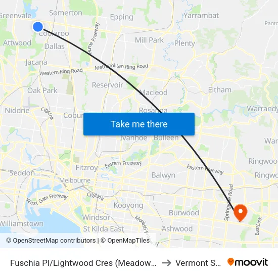 Fuschia Pl/Lightwood Cres to Vermont South map