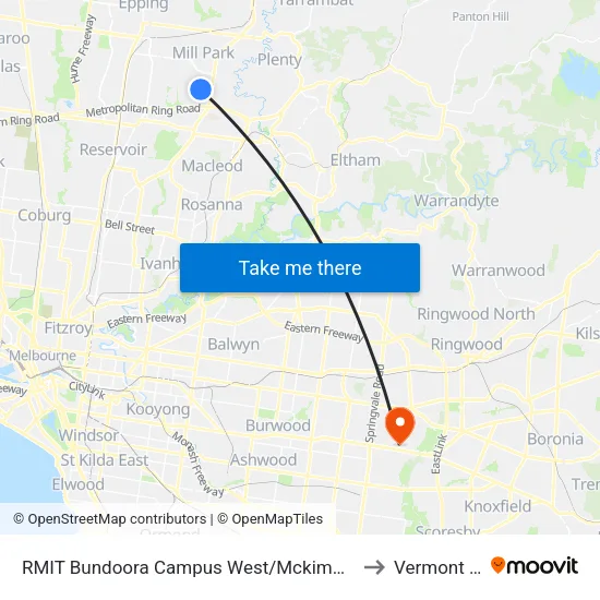 RMIT Bundoora Campus West/Mckimmies Rd to Vermont South map