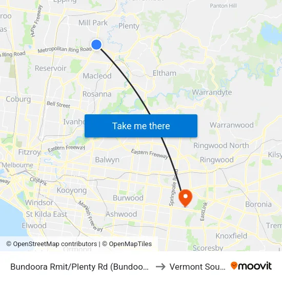 Bundoora Rmit/Plenty Rd to Vermont South map