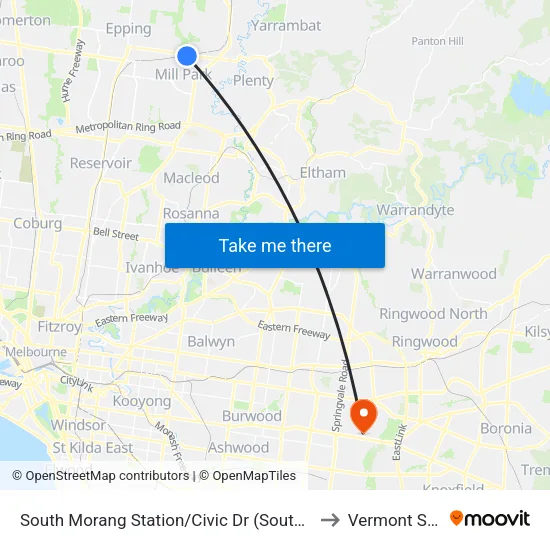 South Morang Station/Civic Dr to Vermont South map