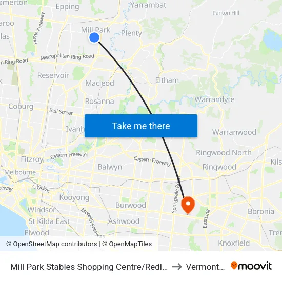 Mill Park Stables Shopping Centre/Redleap Ave to Vermont South map