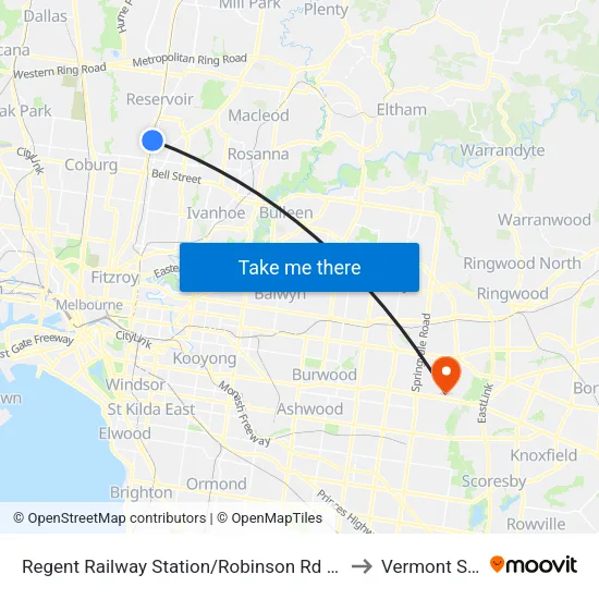 Regent Station/Robinson Rd to Vermont South map