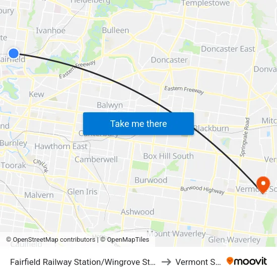 Fairfield Station/Wingrove St to Vermont South map