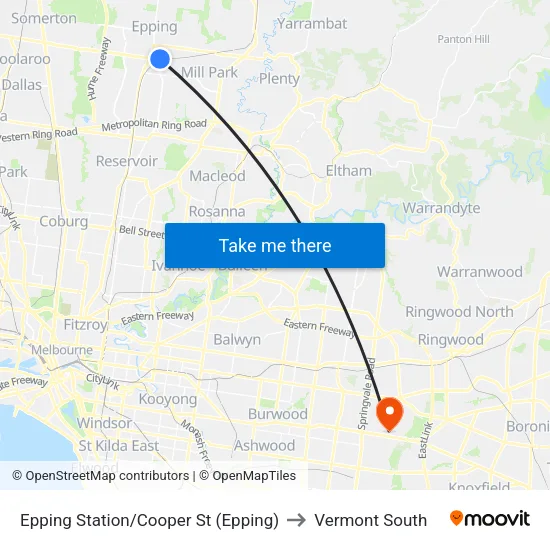 Epping Station/Cooper St to Vermont South map