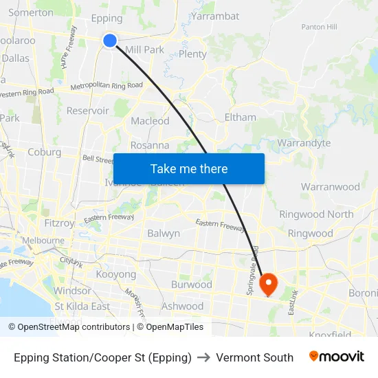 Epping Station/Cooper St to Vermont South map