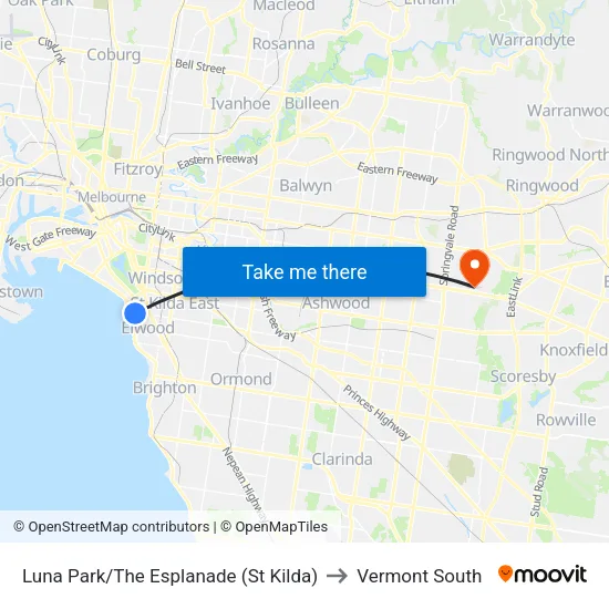 Luna Park/The Esplanade to Vermont South map