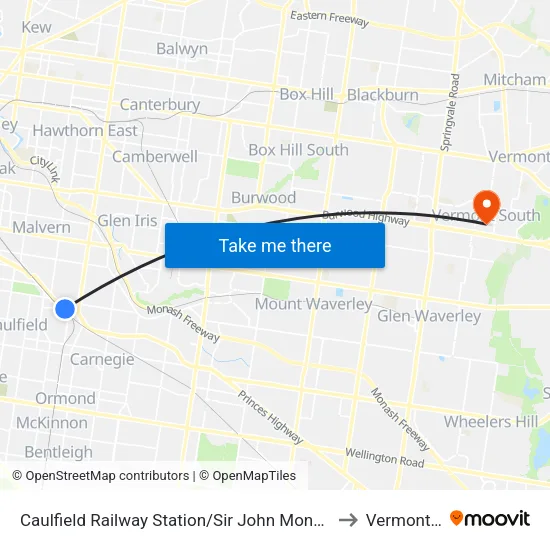 Caulfield Railway Station/Sir John Monash Dr to Vermont South map