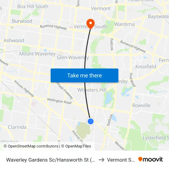 Waverley Gardens Sc/Hansworth St to Vermont South map