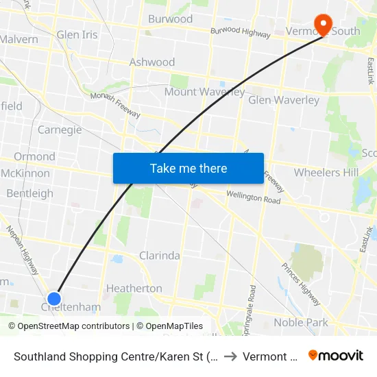 Southland Shopping Centre/Karen St to Vermont South map